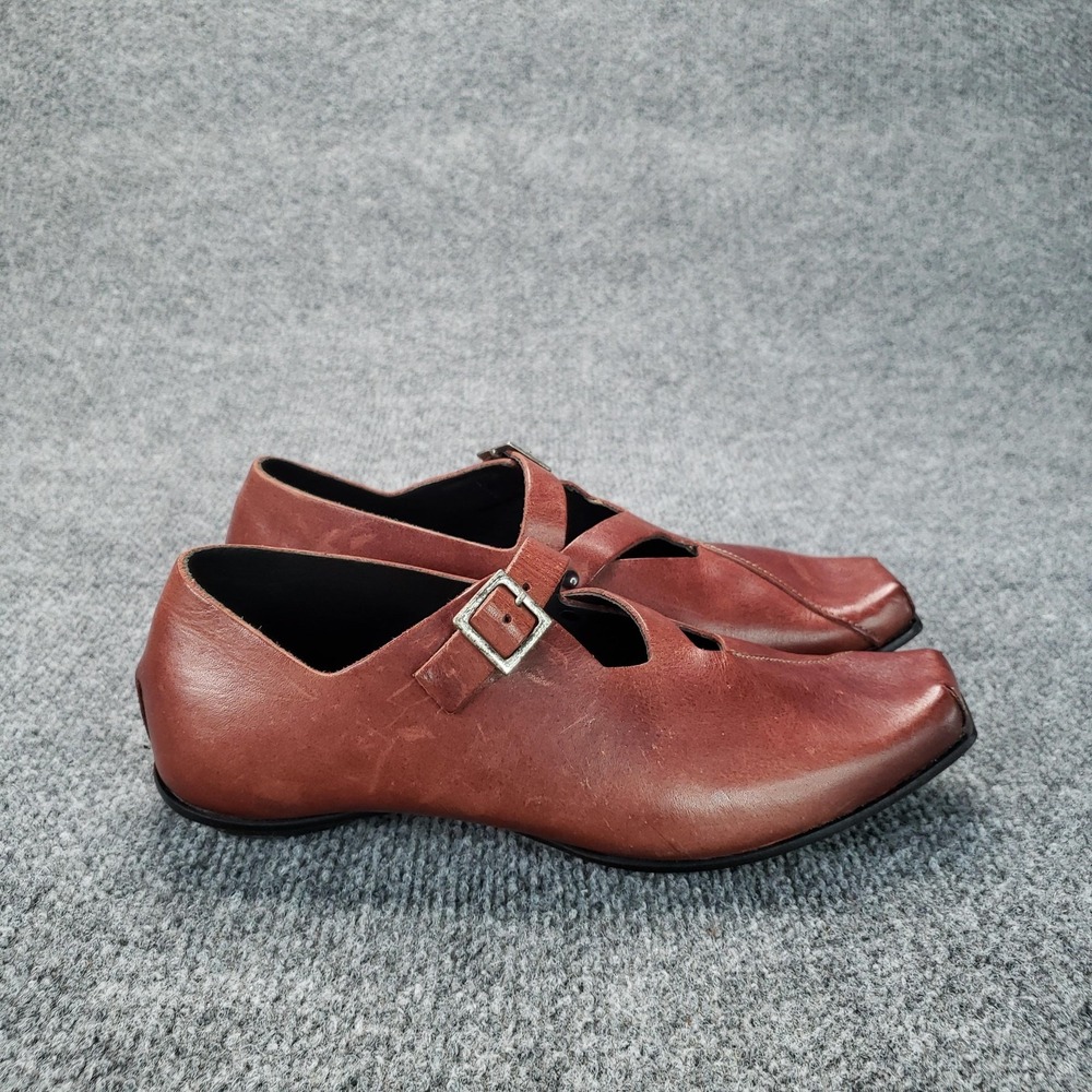 CYDWOQ Shoes Womens Size 7.5 Brown Mary Jane Flats Leather Straps Buckle